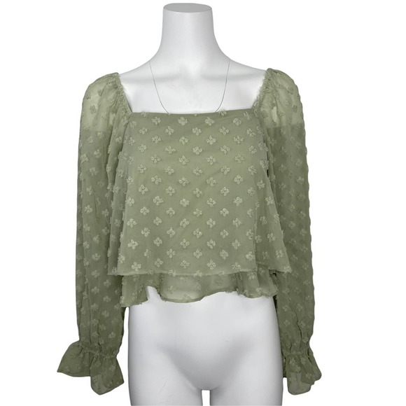 Altar'd State Tops - NWT Altar’d State Off Shoulder Clip Swiss Dot Crop Top Sage Shirt M